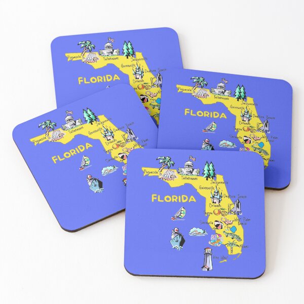 Item preview, Florida map with major cities Tourist Destinations, landmarks, USA designed and sold by mashmosh.