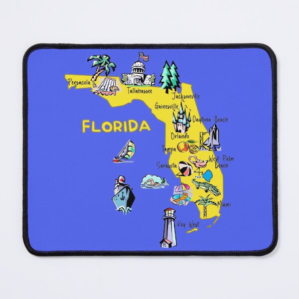 Item preview, Florida map with major cities Tourist Destinations, landmarks, USA designed and sold by mashmosh.