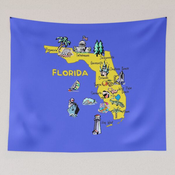 Item preview, Florida map with major cities Tourist Destinations, landmarks, USA designed and sold by mashmosh.