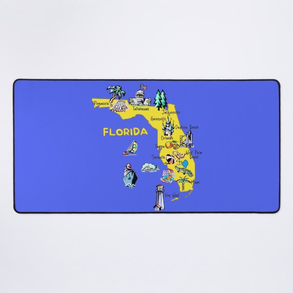 Item preview, Florida map with major cities Tourist Destinations, landmarks, USA designed and sold by mashmosh.