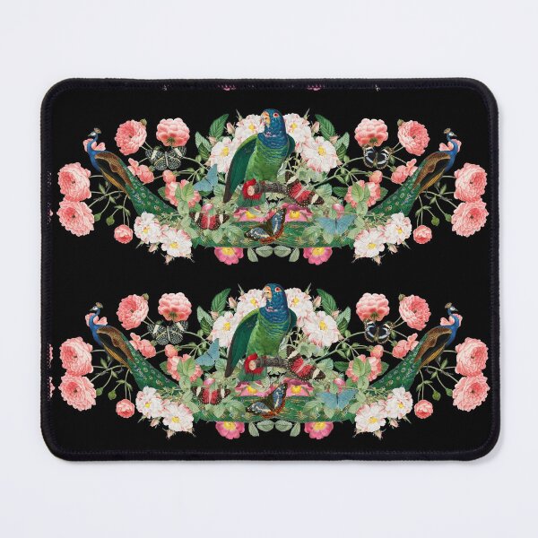 Item preview, Colorful Vintage Parrot And Peacocks In A Beautiful Flower Mirror Image Design designed and sold by TrulyEpoque.
