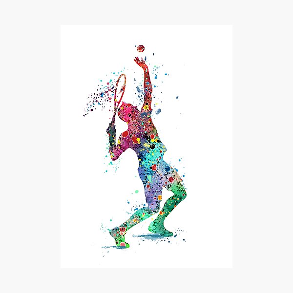 Tennis Boy Player Coloré Aquarelle Tennis Serve Sports Cadeaux Impression photo