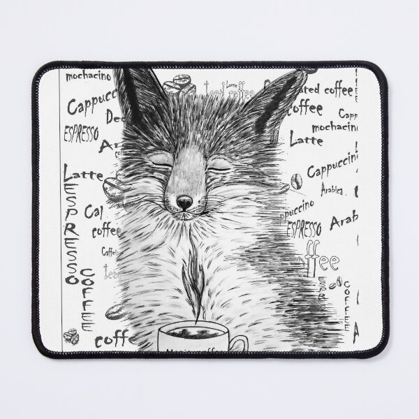 Item preview, Black and white fox enjoying coffee designed and sold by LiskaPS.
