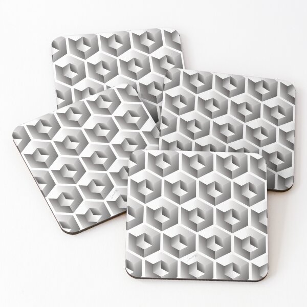 Item preview, 3D GRAY 'CUBE in CUBE' GEOMETRIC ILLUSION PATTERN on White Background (Cube v3 GRAY on WHITE) © designed and sold by DesignsByLawerg.