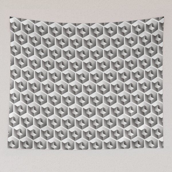 Item preview, 3D GRAY 'CUBE in CUBE' GEOMETRIC ILLUSION PATTERN on White Background (Cube v3 GRAY on WHITE) © designed and sold by DesignsByLawerg.