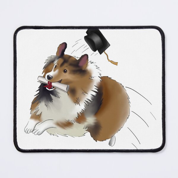 Item preview, Cute Sheltie Jumping Wearing a Graduation Cap and Holding a Diploma designed and sold by ElysianCreation.