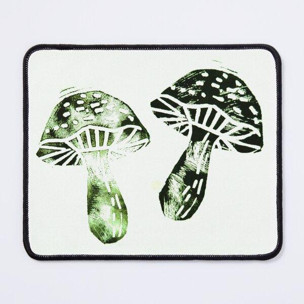 Green Lino Cut Fungi Mouse Pad