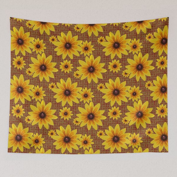 Item preview, Blackeyed Susan on Burlap Gold over Red Repeat 5748 designed and sold by Art in My Loft.
