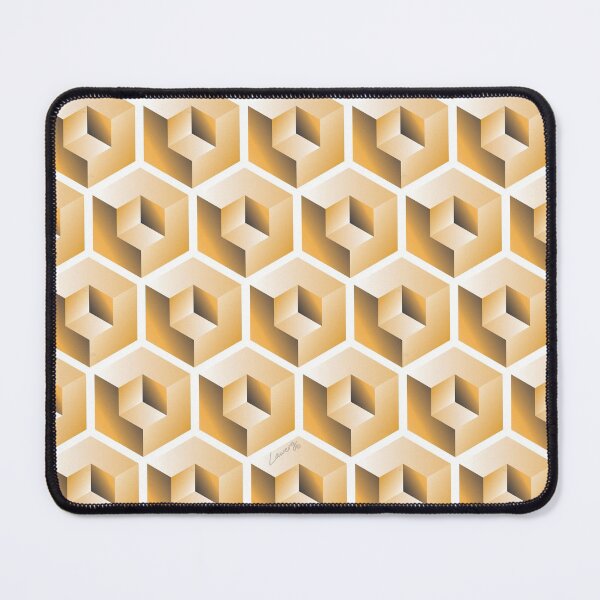 Item preview, 3D GOLD 'CUBE in CUBE' GEOMETRIC PATTERN ILLUSION on White Background (Cube v3 GOLD on WHITE) © designed and sold by DesignsByLawerg.