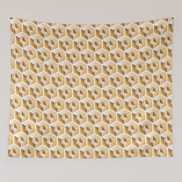 Item preview, 3D GOLD 'CUBE in CUBE' GEOMETRIC PATTERN ILLUSION on White Background (Cube v3 GOLD on WHITE) © designed and sold by DesignsByLawerg.
