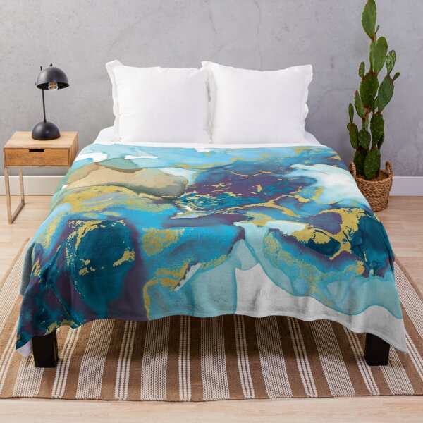 Item preview, Blue and gold abstract alcohol ink art print designed and sold by likapix.