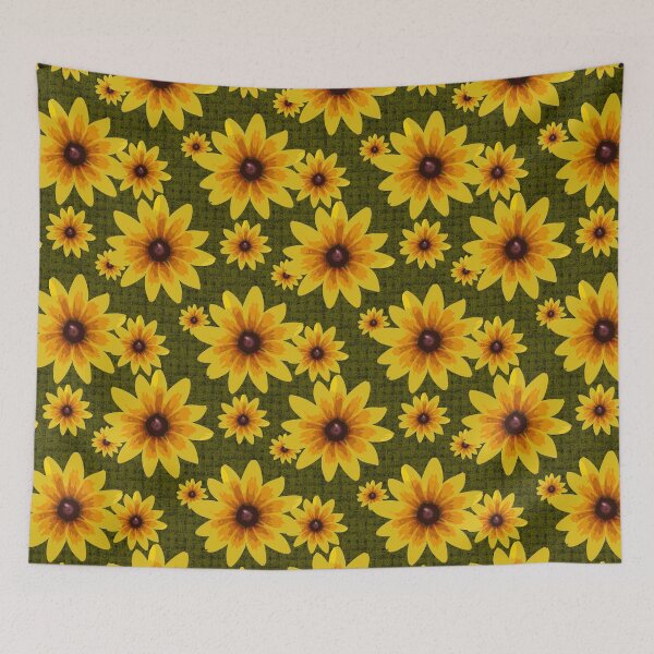 Aperçu de l'œuvre Blackeyed Susan on Burlap Khaki Repeat 5748 créée et vendue par Art in My Loft.