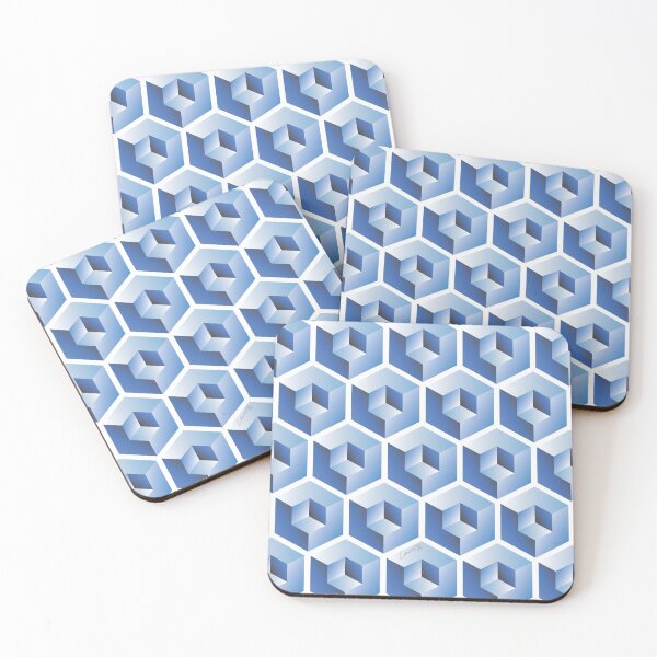 Item preview, 3D BLUE 'CUBE in CUBE' GEOMETRIC PATTERN ILLUSION on White Background (Cube v3 BLUE on WHITE) © designed and sold by DesignsByLawerg.