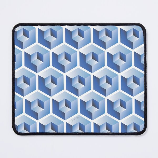 Item preview, 3D BLUE 'CUBE in CUBE' GEOMETRIC PATTERN ILLUSION on White Background (Cube v3 BLUE on WHITE) © designed and sold by DesignsByLawerg.