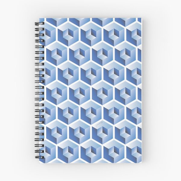 Item preview, 3D BLUE 'CUBE in CUBE' GEOMETRIC PATTERN ILLUSION on White Background (Cube v3 BLUE on WHITE) © designed and sold by DesignsByLawerg.