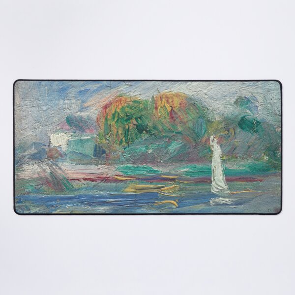 The Blue River Oil Painting by Auguste Renoir Desk Mat