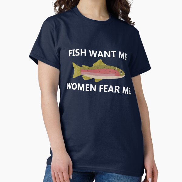 Vista previa del artículo con la obra «Los peces me quieren, las mujeres me temen (blanco)», diseñado y vendido por Mary McHarg.