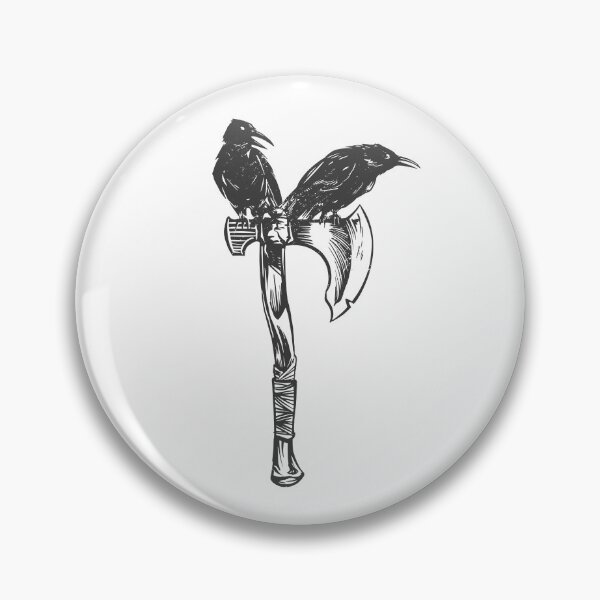 Item preview, Two crows on an ax Hugin Munin Norse mythology designed and sold by Midgardr.