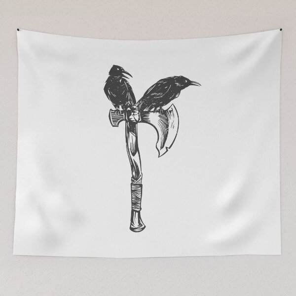 Item preview, Two crows on an ax Hugin Munin Norse mythology designed and sold by Midgardr.