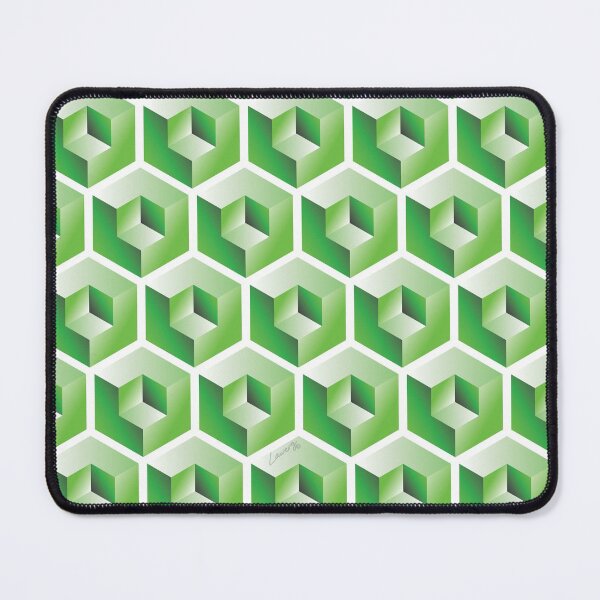 Item preview, 3D GREEN 'CUBE in CUBE' GEOMETRIC PATTERN ILLUSION on White Background (Cube v3 GREEN on WHITE) © designed and sold by DesignsByLawerg.