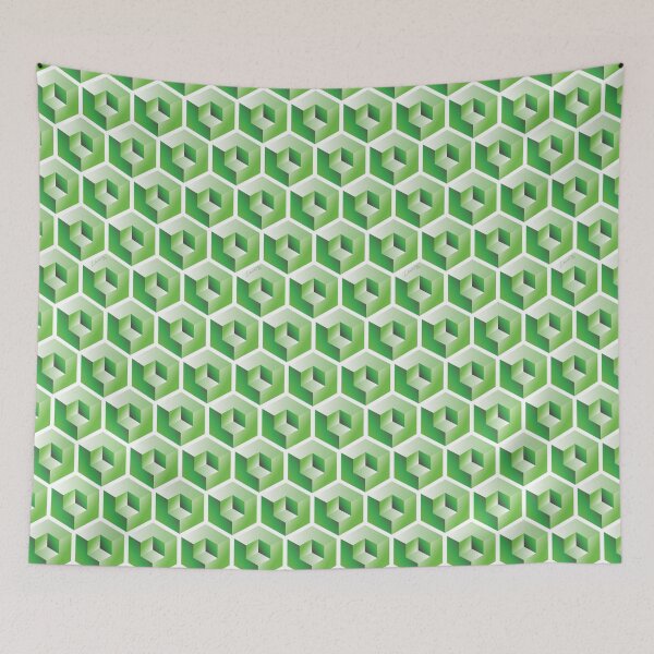 Item preview, 3D GREEN 'CUBE in CUBE' GEOMETRIC PATTERN ILLUSION on White Background (Cube v3 GREEN on WHITE) © designed and sold by DesignsByLawerg.