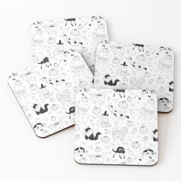 Item preview, Costumed Cats Spooky Black and White Pattern designed and sold by Shymoon-Art.