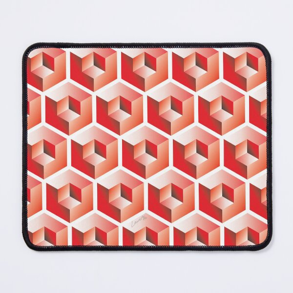 Item preview, 3D RED 'CUBE in CUBE' GEOMETRIC PATTERN ILLUSION on White Background (Cube v3 Red on WHITE) © designed and sold by DesignsByLawerg.