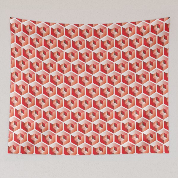 Item preview, 3D RED 'CUBE in CUBE' GEOMETRIC PATTERN ILLUSION on White Background (Cube v3 Red on WHITE) © designed and sold by DesignsByLawerg.