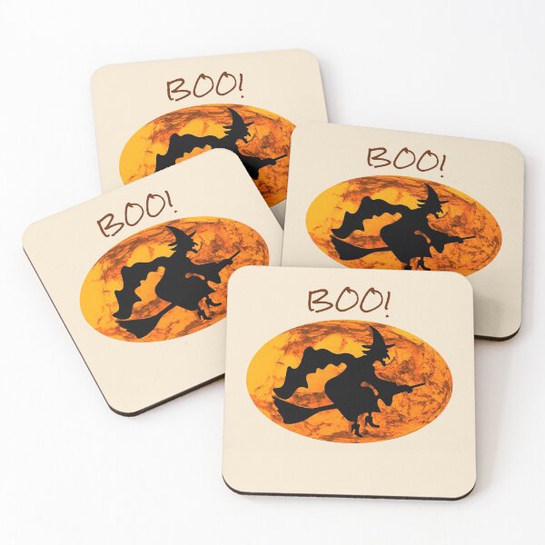 Item preview, Boo! With Picture of a Witch Riding a Broomstick Against a Pumpkin Sky Background -- Dark Text designed and sold by FoxyParrot.
