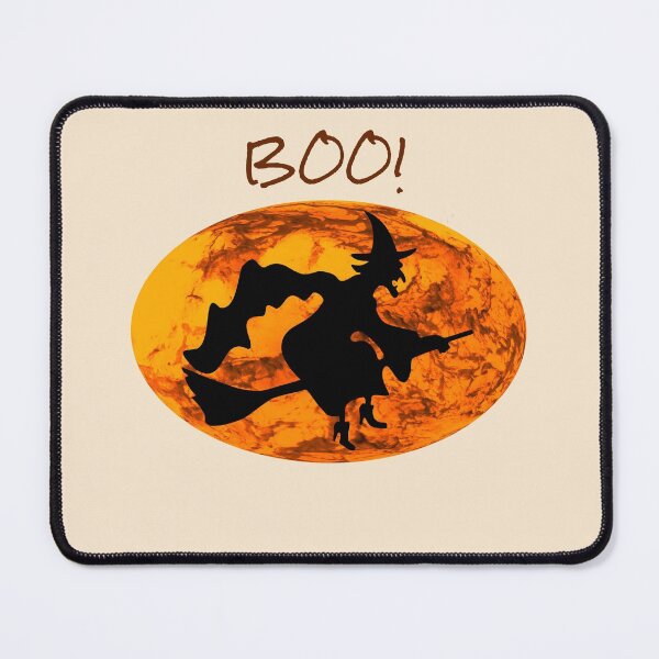 Item preview, Boo! With Picture of a Witch Riding a Broomstick Against a Pumpkin Sky Background -- Dark Text designed and sold by FoxyParrot.
