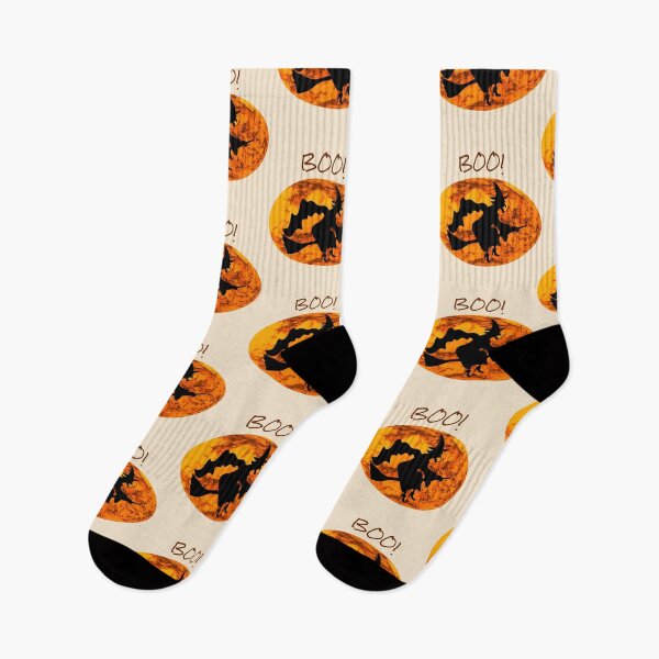 Item preview, Boo! With Picture of a Witch Riding a Broomstick Against a Pumpkin Sky Background -- Dark Text designed and sold by FoxyParrot.