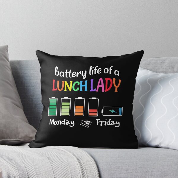 Artikelvorschau, Batterielebensdauer einer Lunch Lady Montag bis Freitag entworfen und verkauft von FlossyDesigns.