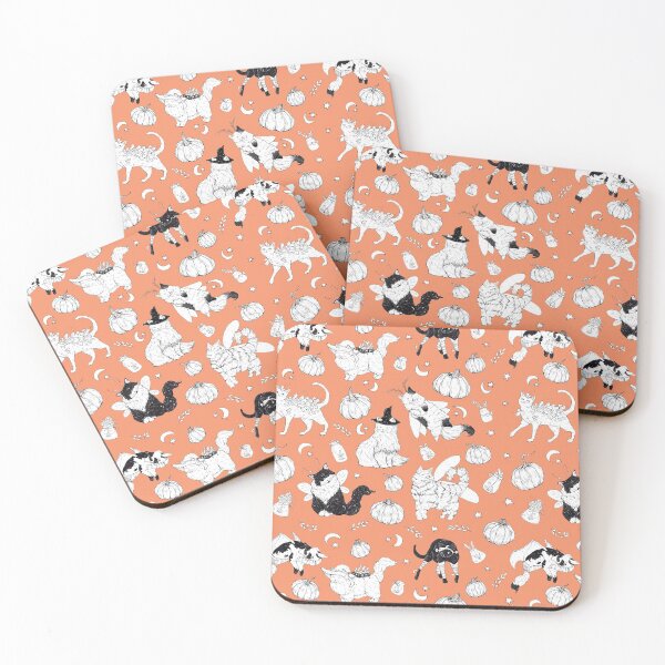 Item preview, Costumed Cats Spooky Autumn Orange Pattern designed and sold by Shymoon-Art.