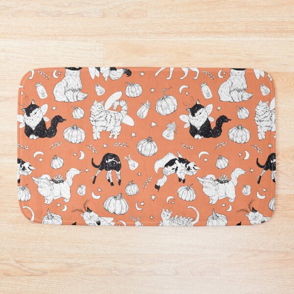 Item preview, Costumed Cats Spooky Autumn Orange Pattern designed and sold by Shymoon-Art.