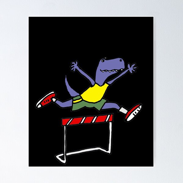 Funny T-rex Dinosaur Jumping Hurdles Cartoon Poster for Sale by  naturesfancy