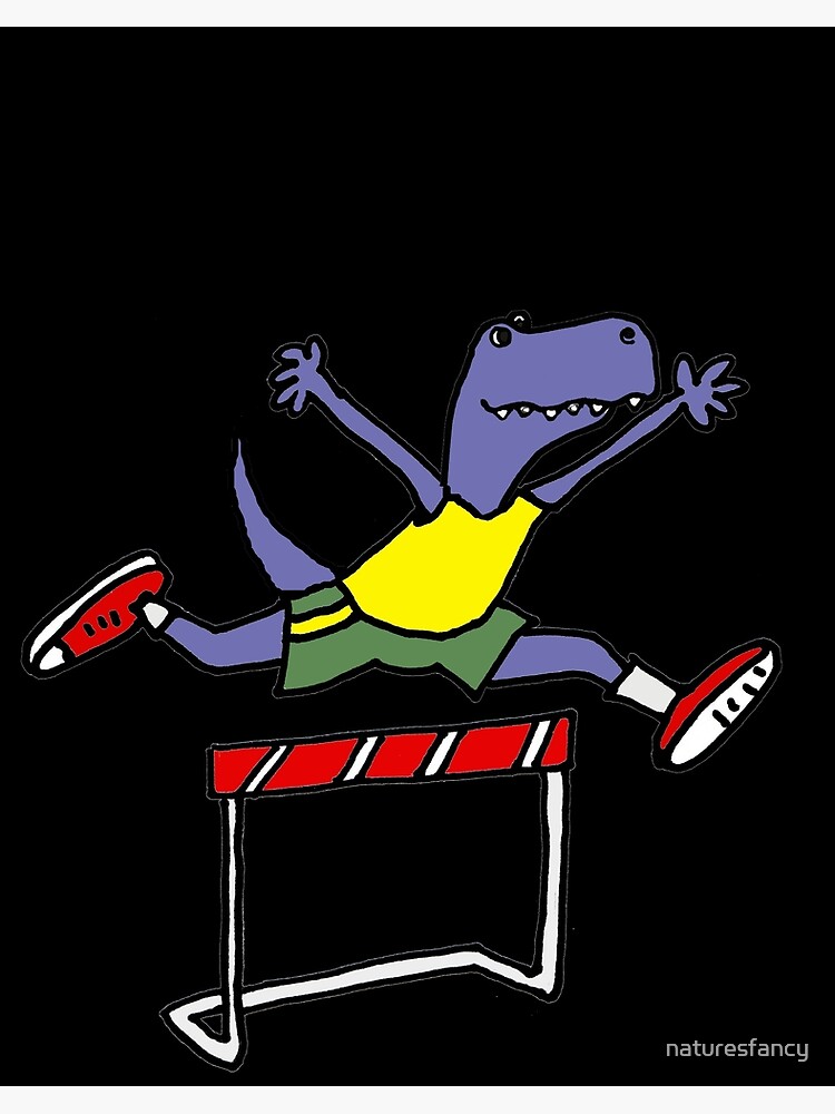 Funny T-rex Dinosaur Jumping Hurdles Cartoon | Sticker