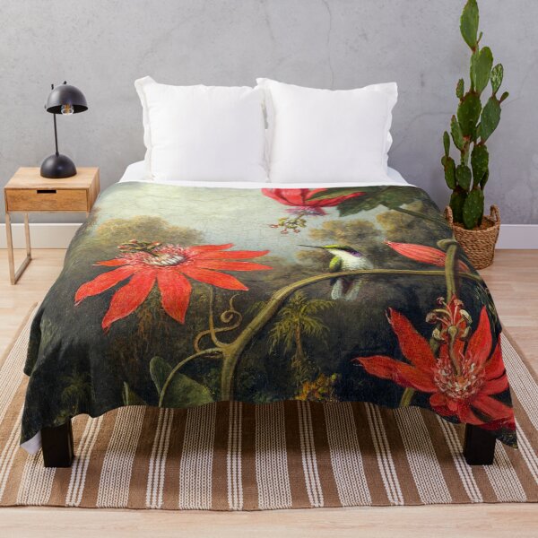 Item preview, Hummingbird and Passion Flowers in Landscape, Floral Painting designed and sold by BulganLumini.