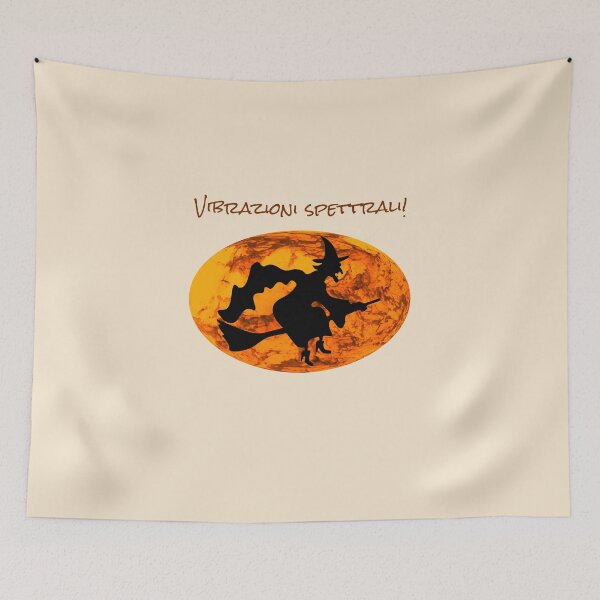 Item preview, Vibrazioni spettrali! With Picture of a Witch Riding a Broomstick Against a Pumpkin Sky Background -- Dark Text designed and sold by FoxyParrot.