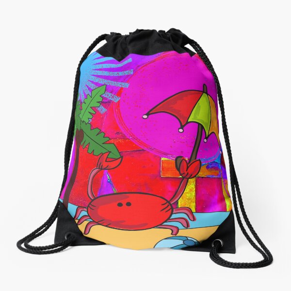 KIDS BRIGHT SAND CRAB WITH UMBRELLA (NO TEXT) Drawstring Bag