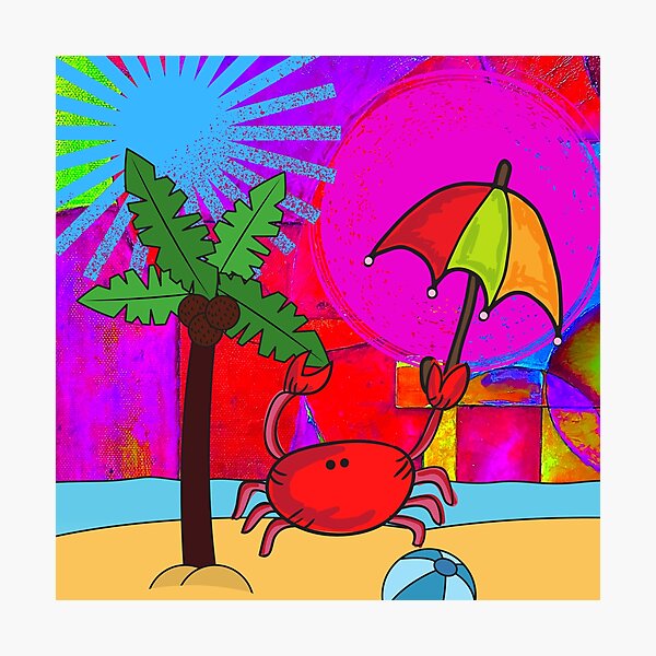Artikelvorschau,  NETTER LUSTIGER CARTOON FUCHSIA ROT PINK KINDER HELLE SANDKrabbe MIT REGENSCHIRM (KEIN TEXT) entworfen und verkauft von EllieMonroe.