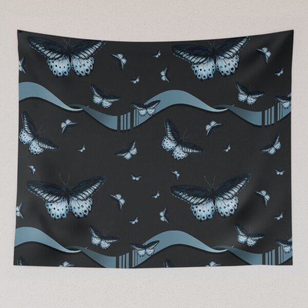 Item preview, Blue Mormon butterfly pattern with waves  designed and sold by CatCarrot.