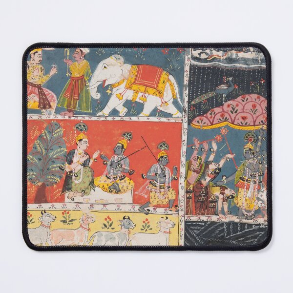 Item preview, Krishna Lifts Mount Govardhan, from a Bhagavata Purana designed and sold by HinduArtGallery.