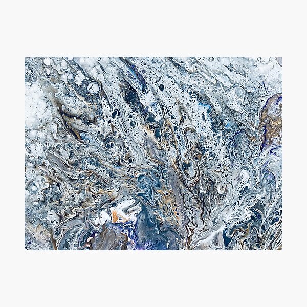 Vivid Cool Marbled Golden Fluid Pour Photographic Print