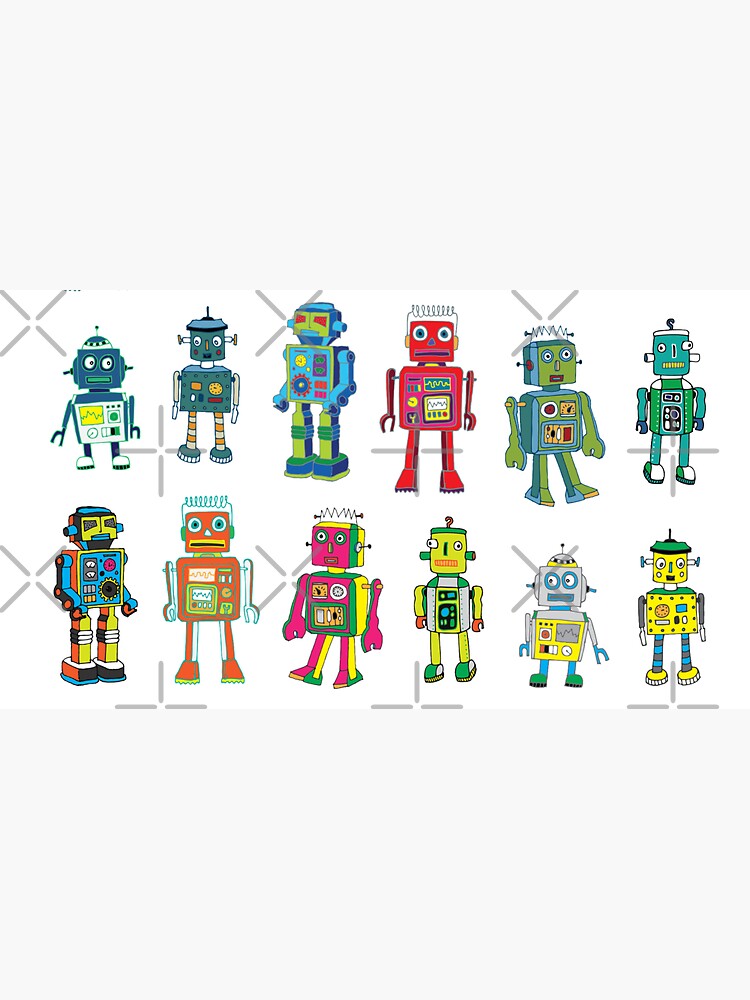 Robot Line-up on White - fun pattern by Cecca Designs by Cecca-Designs