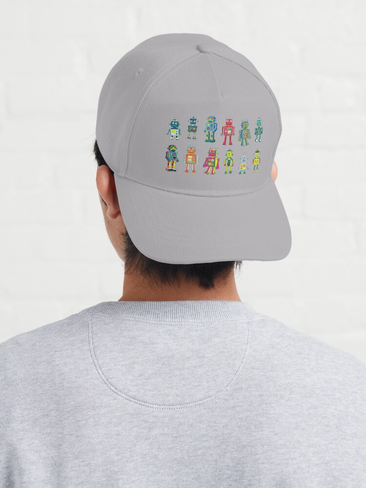 Alternate view of Robot Line-up on White - fun pattern by Cecca Designs Cap
