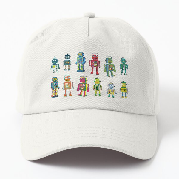 Robot Line-up on White - fun pattern by Cecca Designs Dad Hat