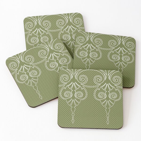 Artikelvorschau, Elegant, ornamental, polka dots, lines, swirls, olive green, white entworfen und verkauft von Svitac.