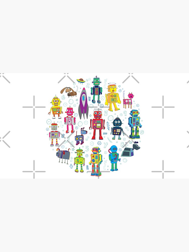 Robots in Space - black - fun pattern by Cecca Designs by Cecca-Designs