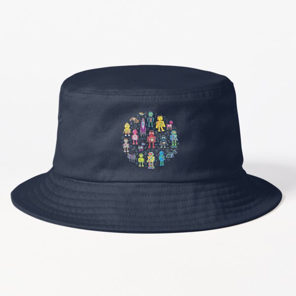 Robots in Space - black - fun pattern by Cecca Designs Bucket Hat