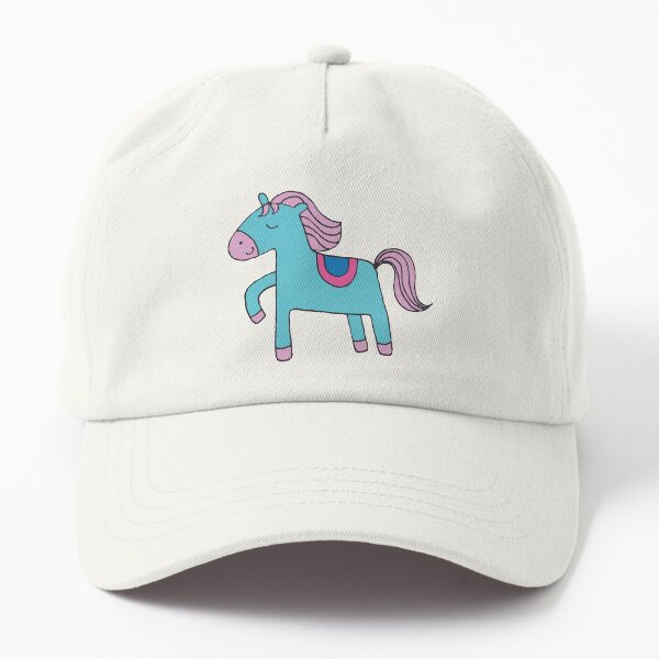 Happy pony - sky blue and pink on sea foam - Cute pony by Cecca Designs Dad Hat